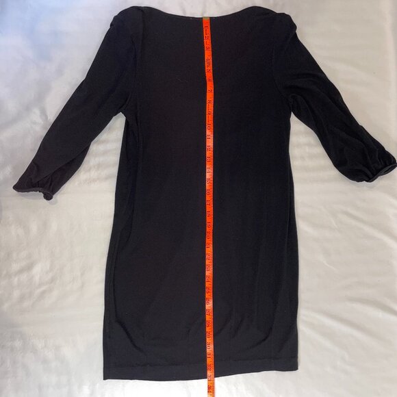 WHBM Pleated Bubble Hem Dress Black Jersey Knit 3/4 Sleeves Scoop Neck Size M - Picture 8 of 11